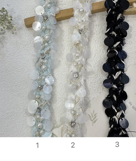 Sequins Lace trim, Beaded trim, Rhinestone trim for costume design sewing embellishment bridal trim dress coat cuff collar Sold by 1 yard