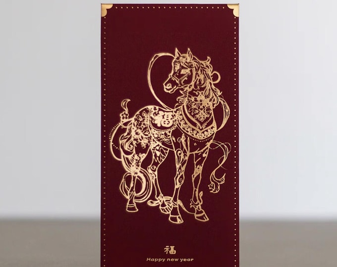 Year of the Horse 2026 Gold Foil Red Envelopes, Lucky Money Gift Red Packets