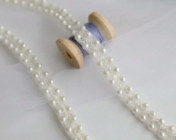 Pearl Lace Trim, Bridal Sewing Embellishment, Sold by 1 Yard