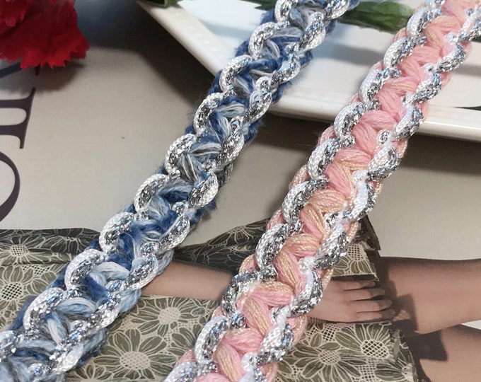 Braided Silver Lace Trim, Costume Design Sewing Embellishment, Sold by 1 Yard