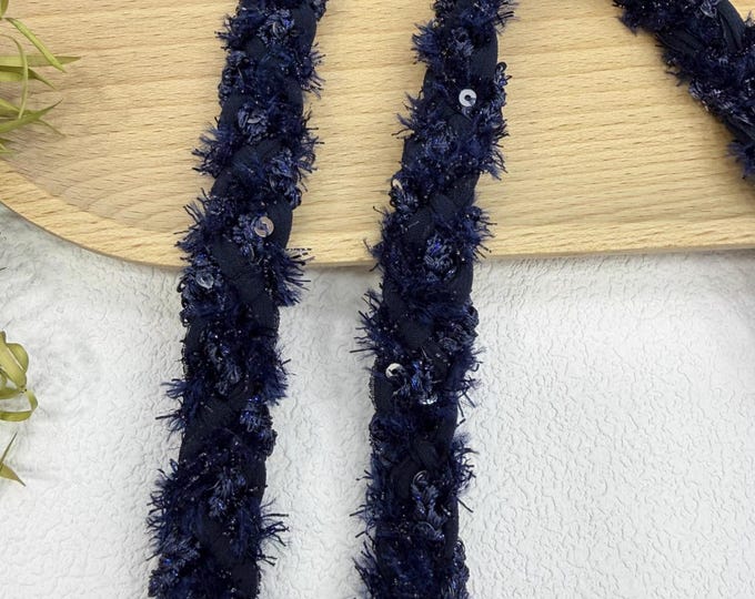 Dark Blue Lace Trim, Couture Bridal Embellishment Sold by 1 Yard