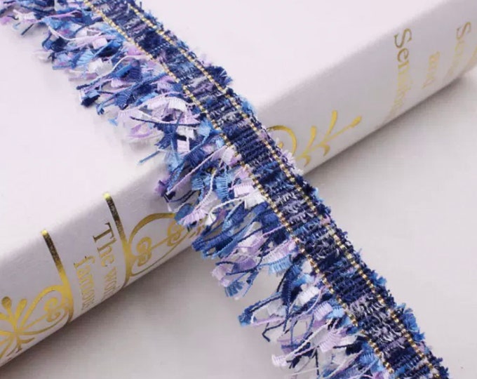 Tassel Fringe Lace Trim: Blue Ombre Ribbon, Costume Design (1 Yard)