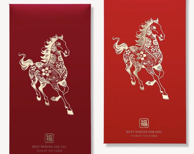 Year of the Horse 2026 Gold Foil Red Envelopes, Lucky Money Gift Red Packets
