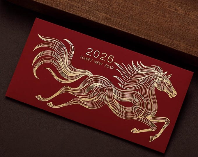 Year of the Horse 2026 Gold Foil Red Envelopes, Lucky Money Gift Red Packets