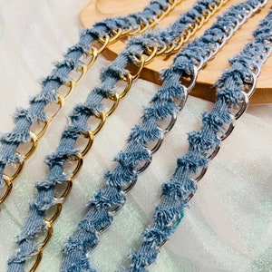 Denim chain Lace trim, decor trimming for costume design sewing trim headwear dress coat cuff collar bag home deco Sold by 1 yard