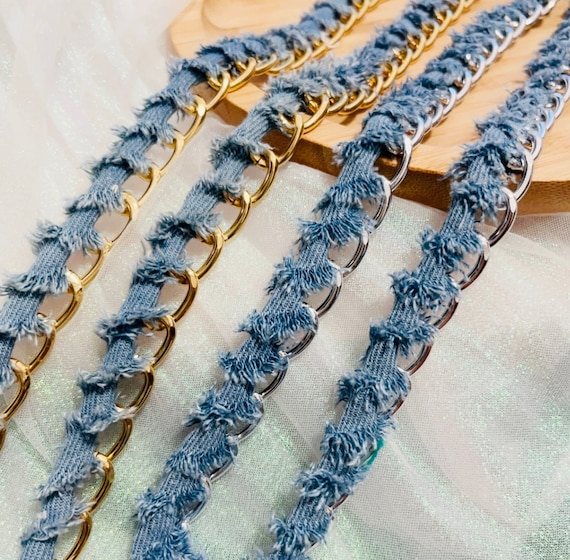 Denim chain Lace trim, decor trimming for costume design sewing trim headwear dress coat cuff collar bag home deco Sold by 1 yard