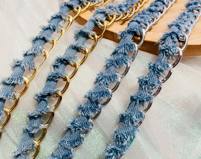 Denim Chain Lace Trim, Costume Design Sewing Embellishment (1 Yard)