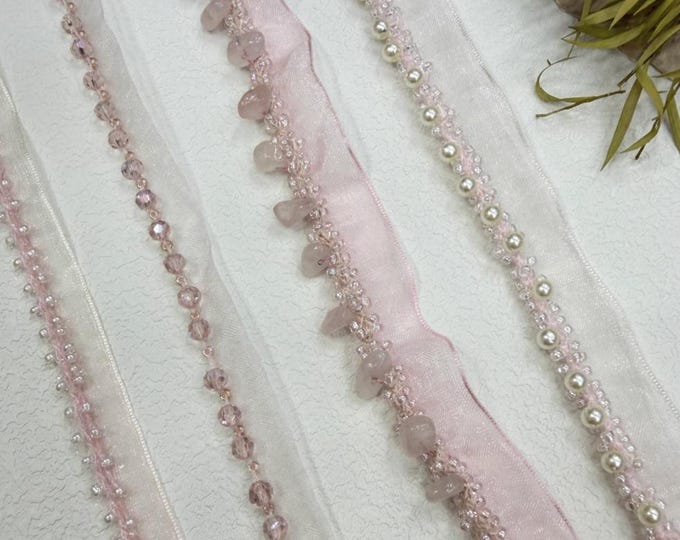 Pink Lace Trim, Couture Bridal Embellishment Sold by 1 Yard