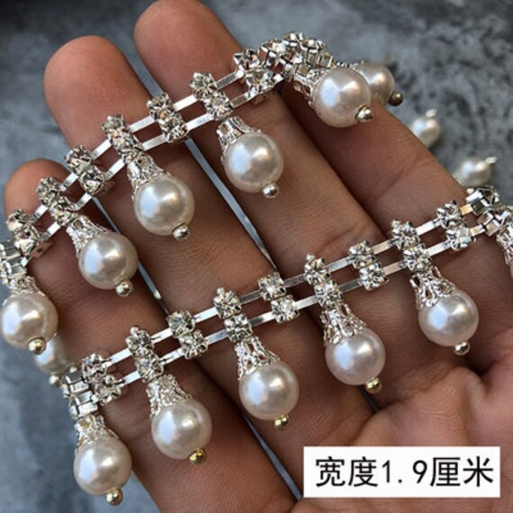 Rhinestone Pearl Bead Fringe Trim By The Yard