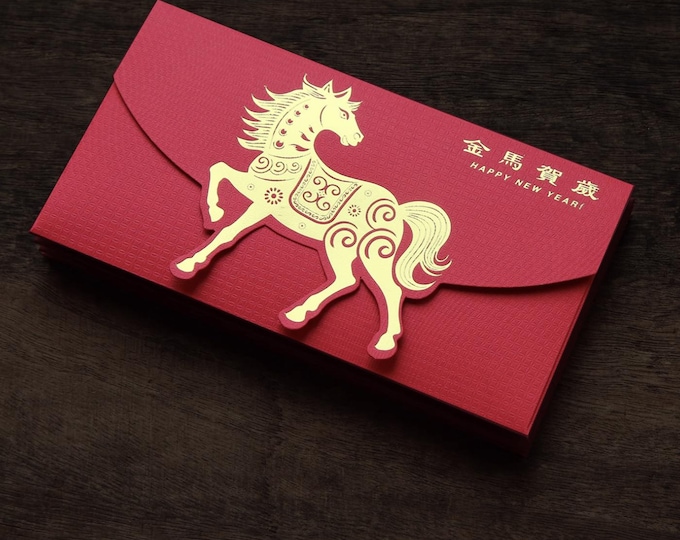2026 Year of the Horse Red Envelopes, Gold Foil Lucky Money Packets