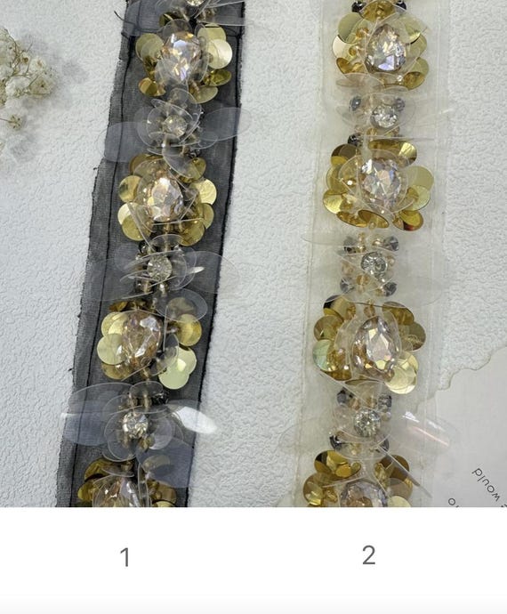 Sequins Lace trim, Beaded trim, Rhinestone trim for costume design sewing embellishment bridal trim dress coat cuff collar Sold by 1 yard