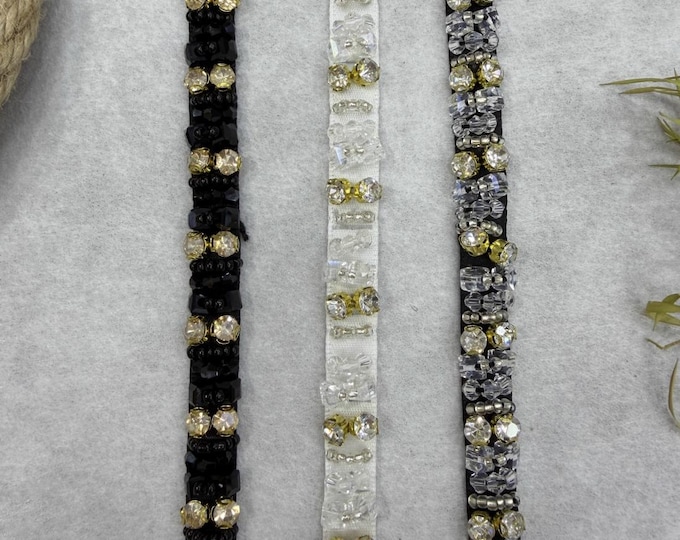 Sequin & Bead Rhinestone Trim, DIY Fashion Accents, Sold by 1 Yard
