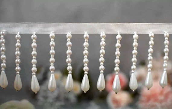 Pearl Bead Fringe Tassel Trim By The Yard