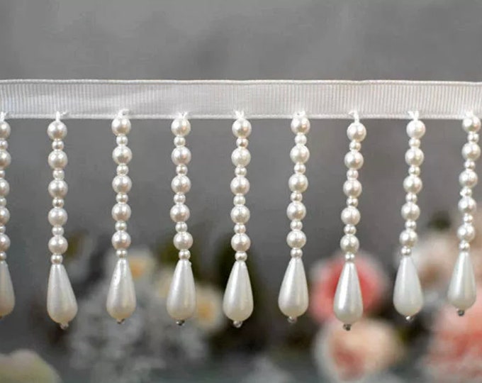 Pearl Bead Fringe Tassel Trim By The Yard