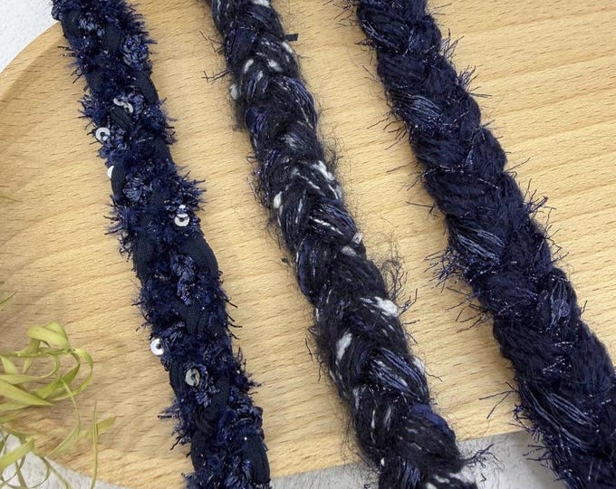 Dark Blue Lace Trim, Couture Bridal Embellishment Sold by 1 Yard