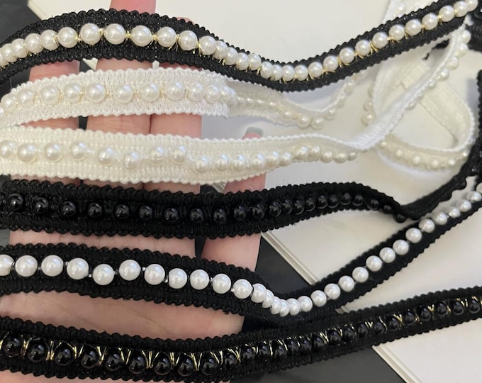 Beaded Costume Trim, Sewing Embellishment, Bridal Headwear, Sold by Yard