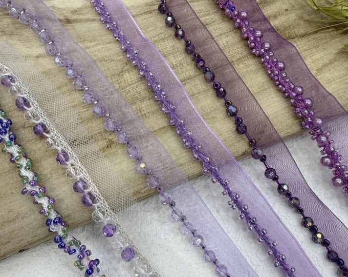 Purple Collections Lace Trim for Couture Dresses, Bridal Wear and DIY Embellishment By The Yard