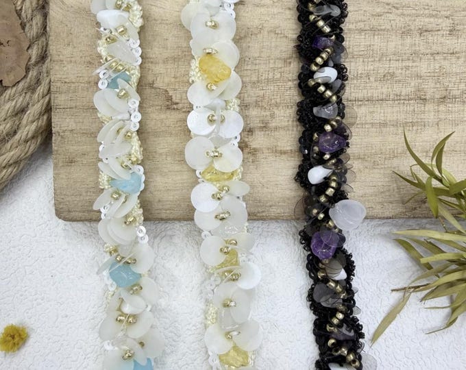 Floral Sequins Beaded Lace Trim: Costume Design, Bridal Embellishment (Sold by 1 Yard)