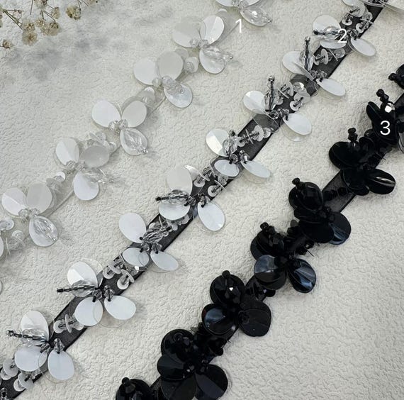 Sequins Lace trim for costume design sewing embellishment bridal trim dress coat cuff collar Sold by 1 yard