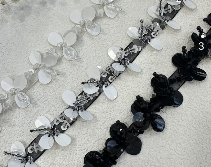 Sequin Lace Trim: Costume Design, Bridal Dress Embellishment (Sold by 1 Yard)