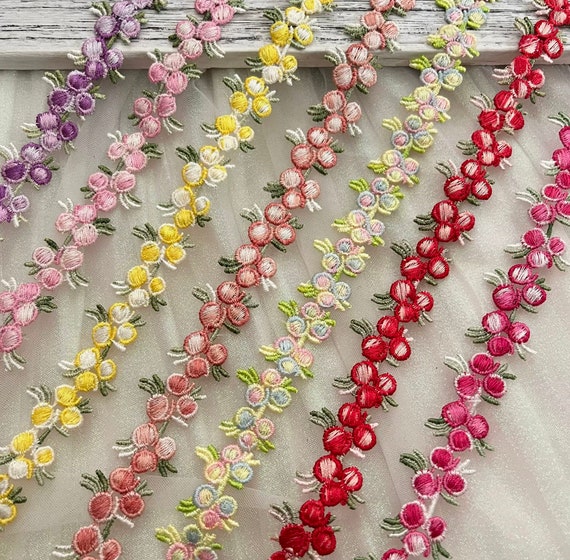Embroidery Lace trim, Floral trim decor trimming for costume design sewing bridal trim dress coat cuff collar bag Sold by 1 yard