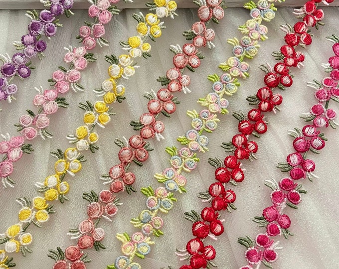 Floral Embroidery Lace Trim, Costume Design, Sold by 1 Yard