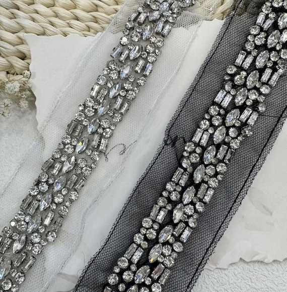Rhinestone trim for costume design sewing embellishment bridal trim dress coat cuff collar Sold by 1 yard