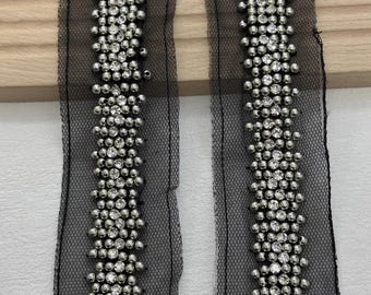 Rhinestone Beaded Lace Trim, Sewing Embellishment, Sold by 1 Yard
