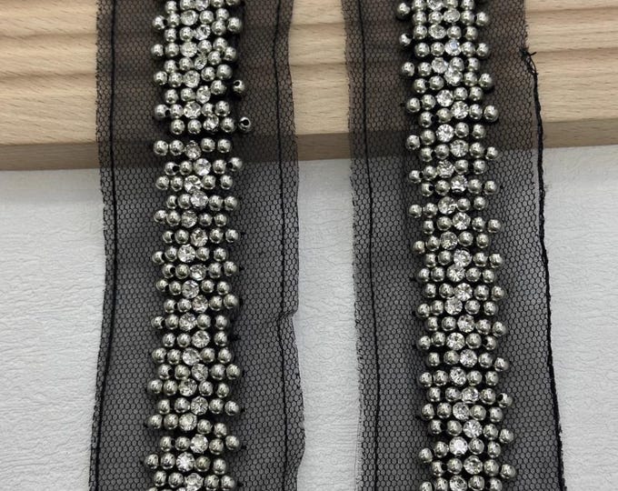 Rhinestone Beaded Lace Trim, Sewing Embellishment, Sold by 1 Yard