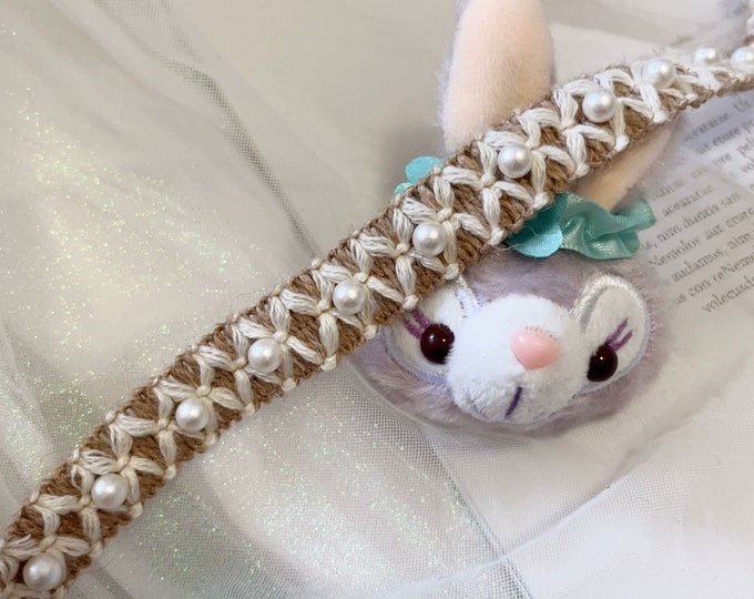 Pearl Lace Trim, Costume Design Embellishment, Bridal Headwear, Sold by 1 Yard