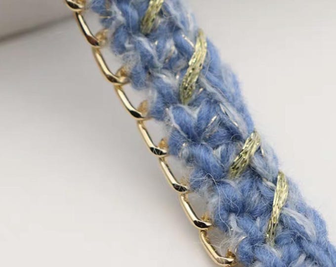 Blue Tweed Lace Trim Chain, Costume Embellishment, Sold by 1 Yard