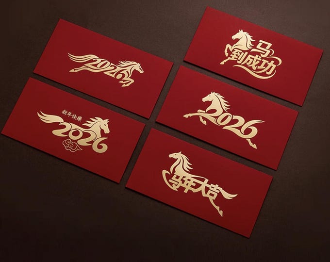2026 Year of the Horse Red Envelopes, Gold Foil Lucky Money Packets