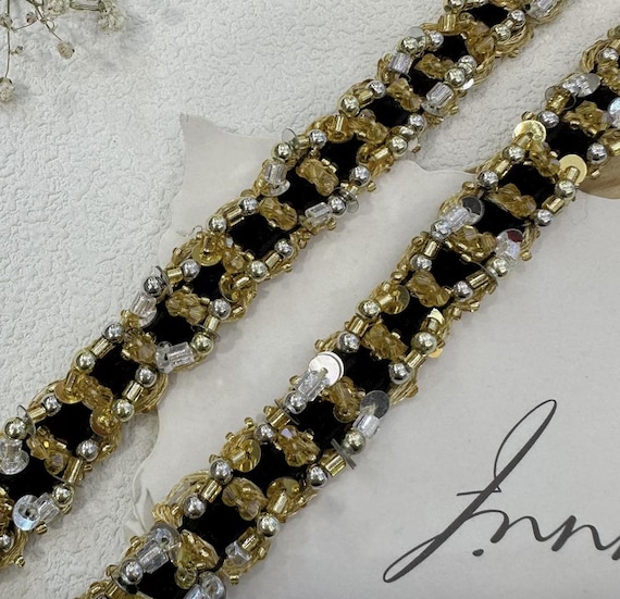 Sequins Lace trim, Beaded trim for costume design sewing embellishment bridal trim dress coat cuff collar Sold by 1 yard