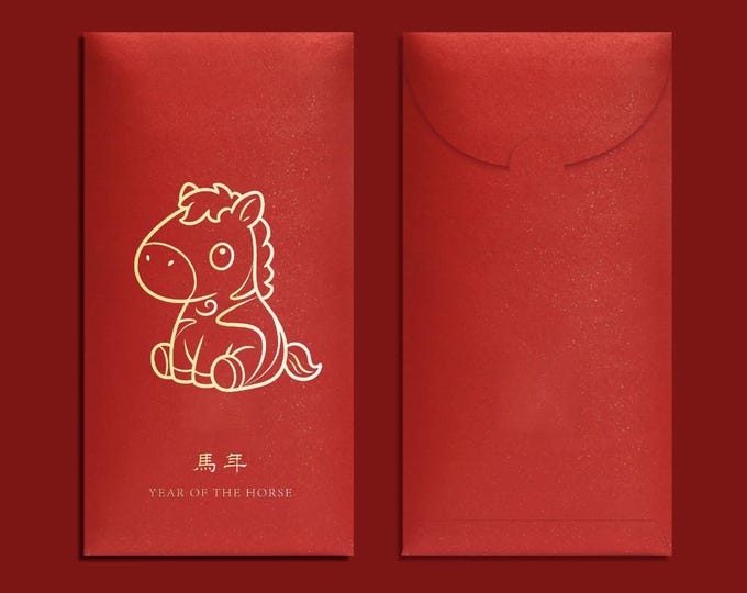 2026 Year of the Horse Red Envelopes, Gold Foil Lucky Money Packets