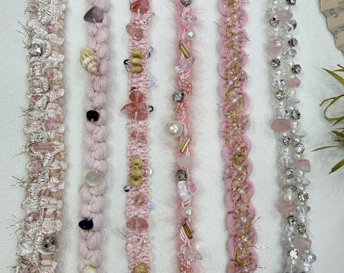 Pink Beaded Trim, Couture Bridal Embellishment Sold by 1 Yard
