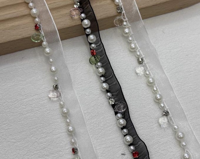 Beaded Lace Trim, Sewing Embellishment, Sold by 1 Yard