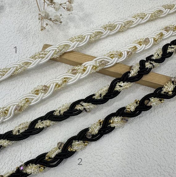 Beaded Ribbon trim for costume design sewing embellishment bridal trim dress coat cuff collar Sold by 1 yard