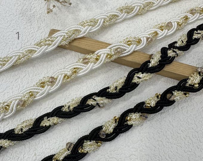 Beaded Braid Lace Trim, Costume Design Embellishment - Sold by 1 Yard