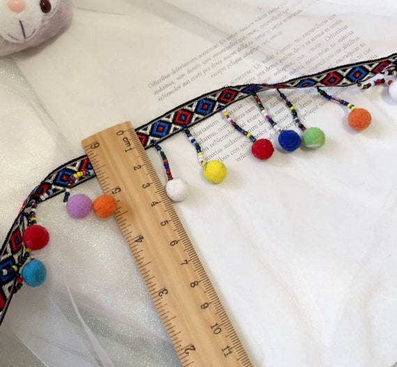 Pom Pom Lace trim, decor trimming for costume design sewing trim headwear dress coat cuff collar bag home deco Sold by 1 yard