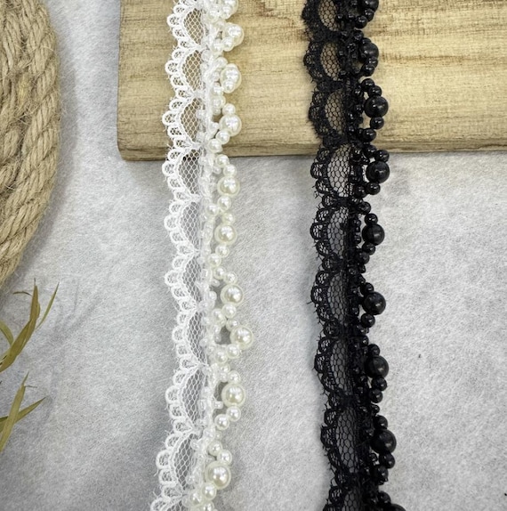 Beaded Lace trim for costume design sewing embellishment bridal trim dress coat cuff collar Sold by 1 yard