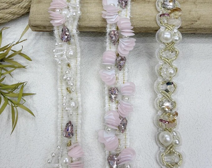 Beaded Lace Trim: Costume Design, Bridal Embellishment (Sold by 1 Yard)