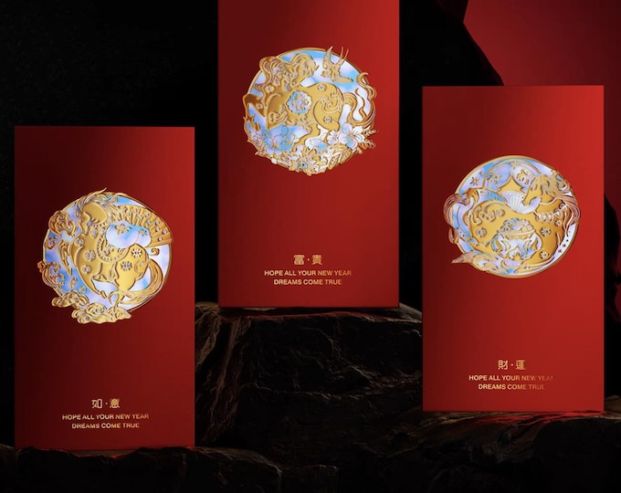 2026 Year of the Horse Red Envelopes, Gold Foil Lucky Money Packets