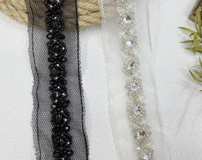 Beaded Lace Trim, Sewing Embellishment, Sold by 1 Yard