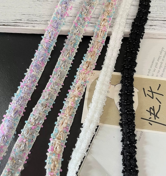 Beaded Lace trim, decor trimming for costume design sewing bridal trim headwear dress coat cuff collar bag home deco Sold by 1 yard