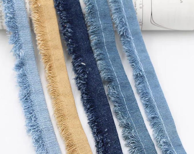 Fringed Denim Ribbon Trim, Costume Design, Sewing, Sold by yard