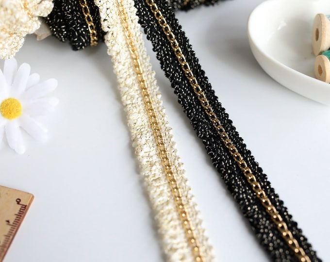Gold Chain Lace Trim, Costume Design Embellishment, Sold by 1 Yard
