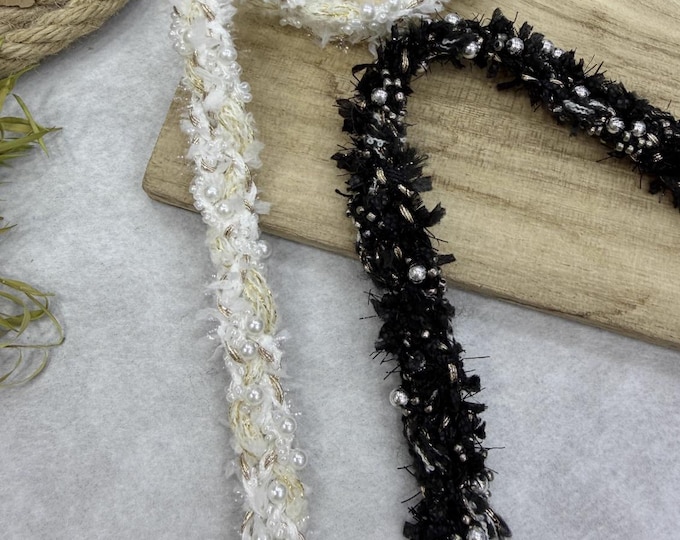 Beaded Chain Ribbon Trim, Couture Dress Embellishment, Sold by 1 Yard