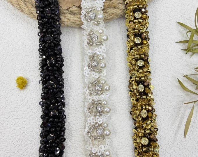 Beaded Trim, Costume Design Embellishment, Sold by 1 Yard