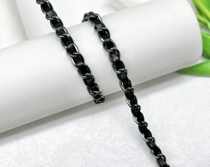Black Leather with Metal Chain