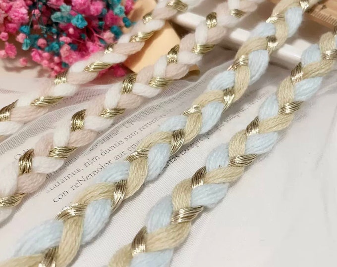 Braided Lace Trim with Gold, Sewing Embellishment, Costume Design, Sold by 1 Yard